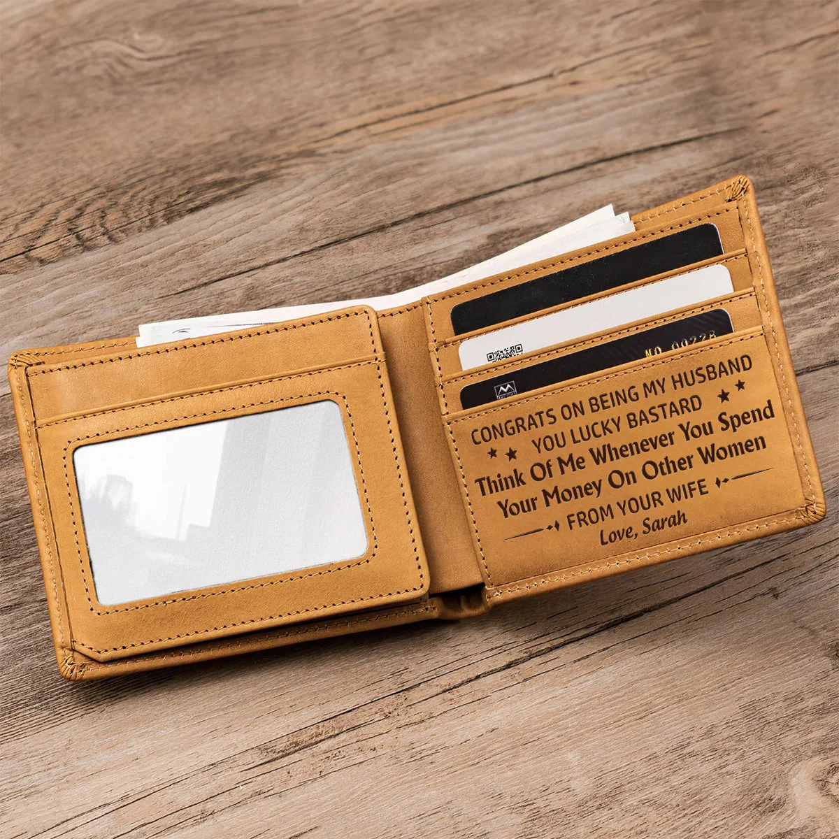 Think Of Me Whenever You Spend Your Money On Other Women - Personalized Custom Men Leather Wallet - Image 4