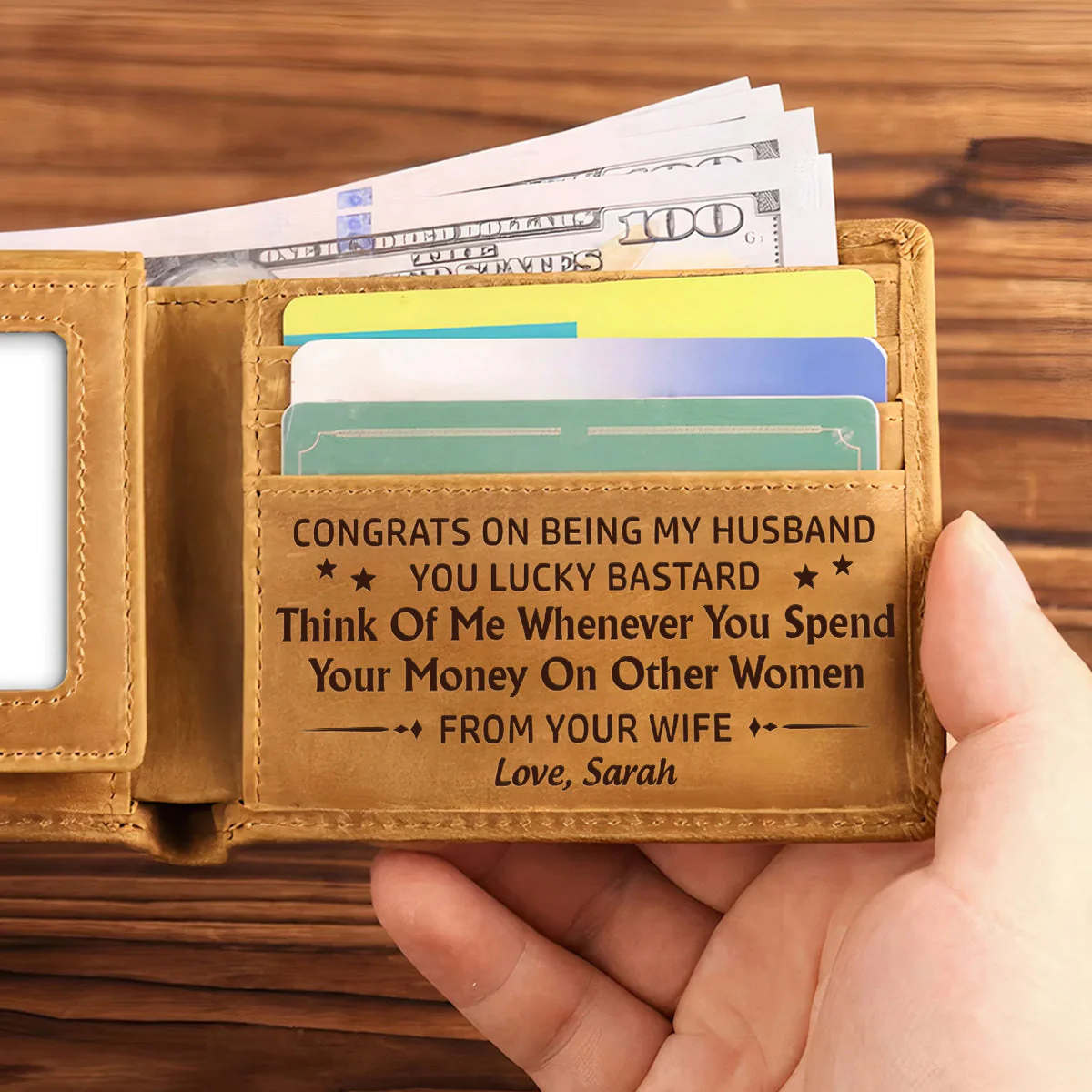 Think Of Me Whenever You Spend Your Money On Other Women - Personalized Custom Men Leather Wallet - Image 5
