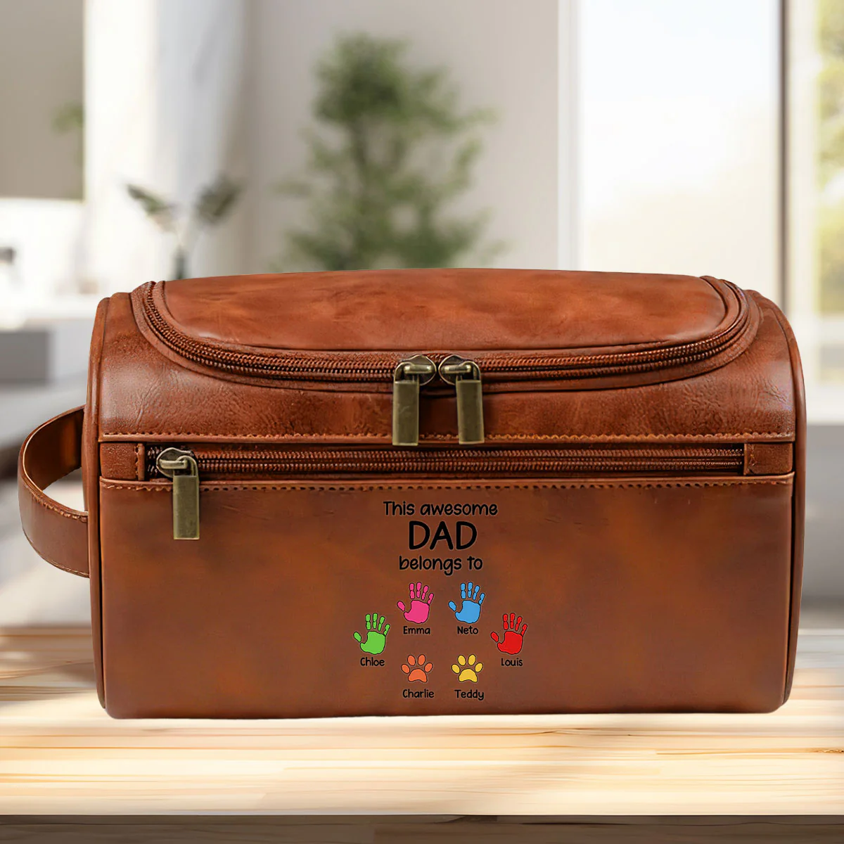 This Awesome Dad Belong To - Personalized Custom Leather Toiletry Bag - Image 2