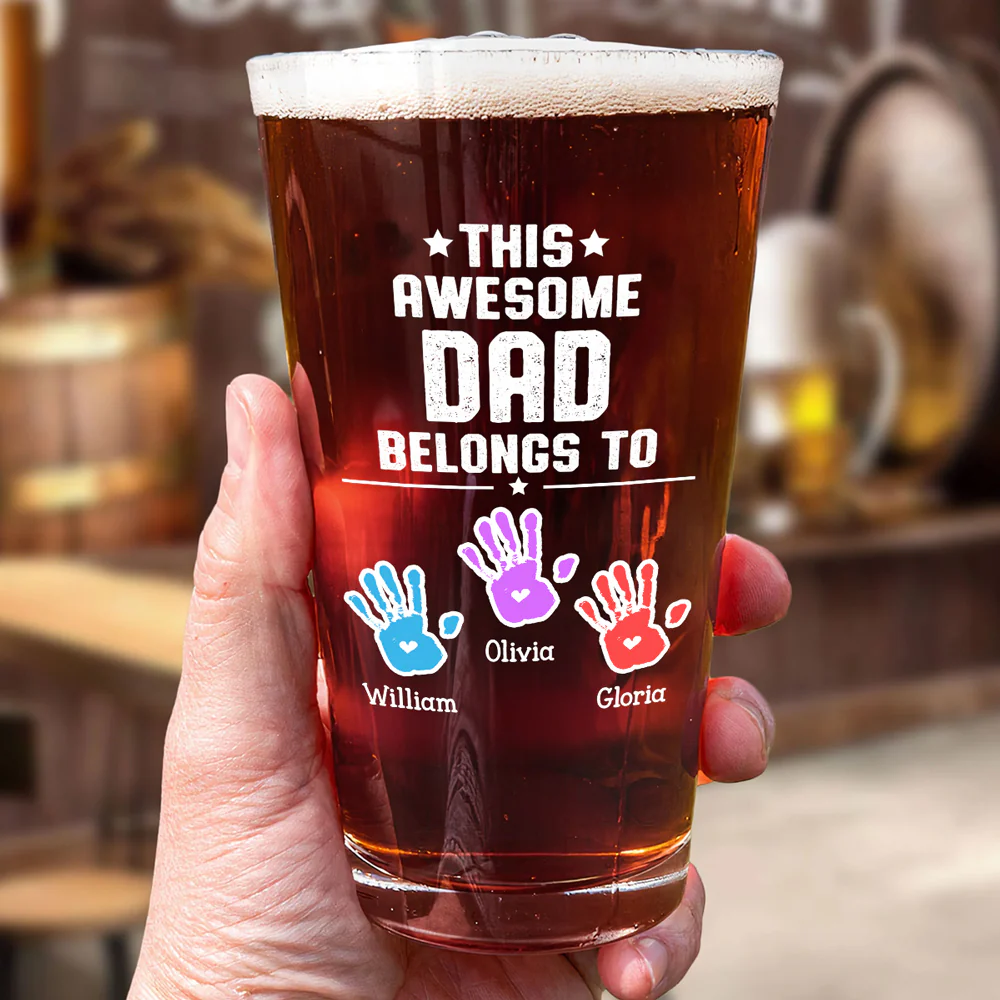 This Awesome Dad Belongs To - Personalized Custom Beer Glass - Image 2