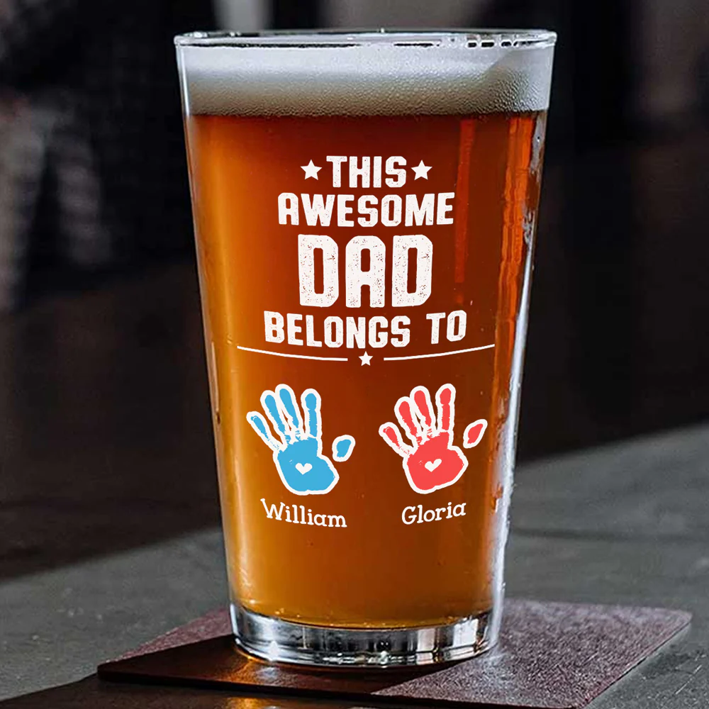 This Awesome Dad Belongs To - Personalized Custom Beer Glass - Image 3
