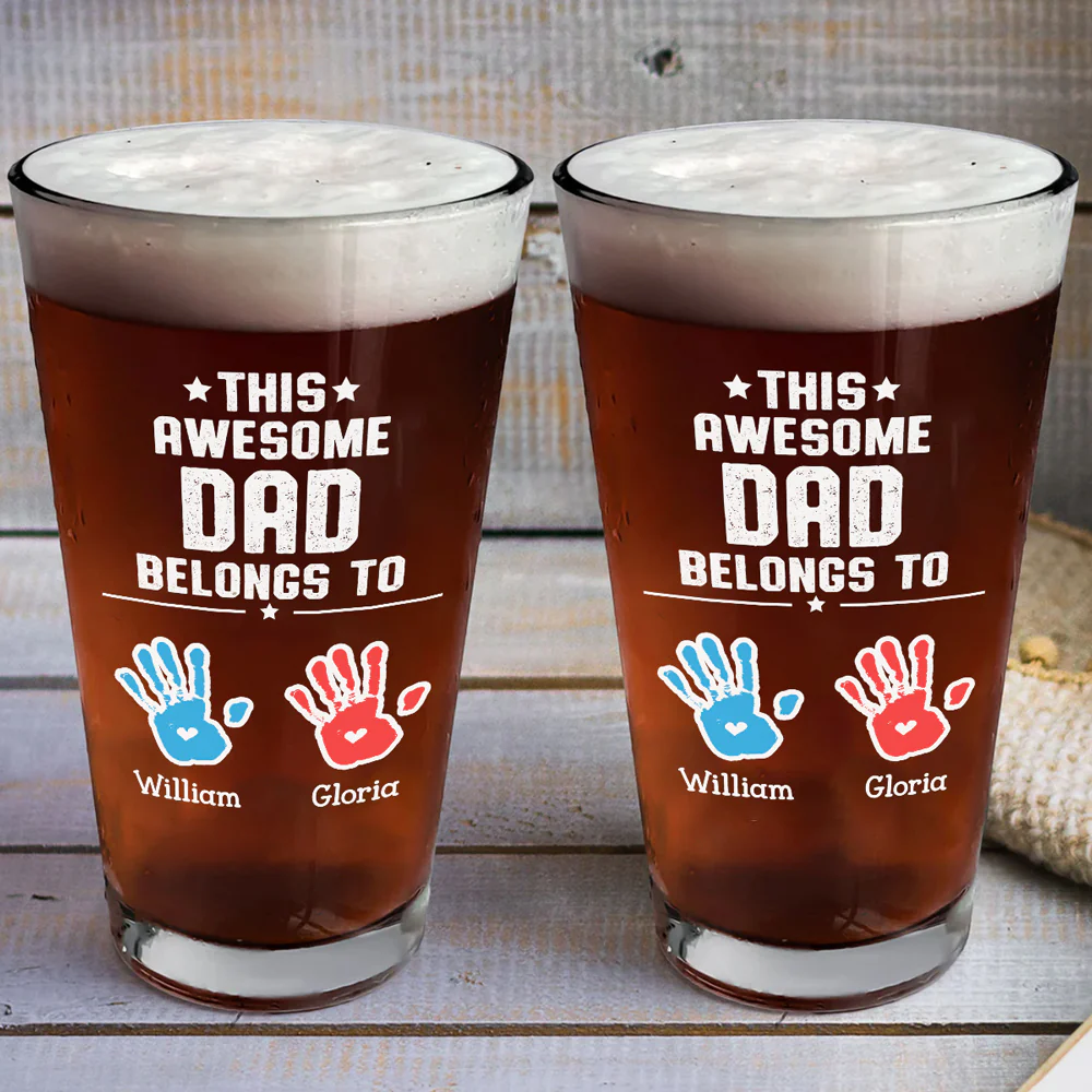 This Awesome Dad Belongs To - Personalized Custom Beer Glass - Image 4
