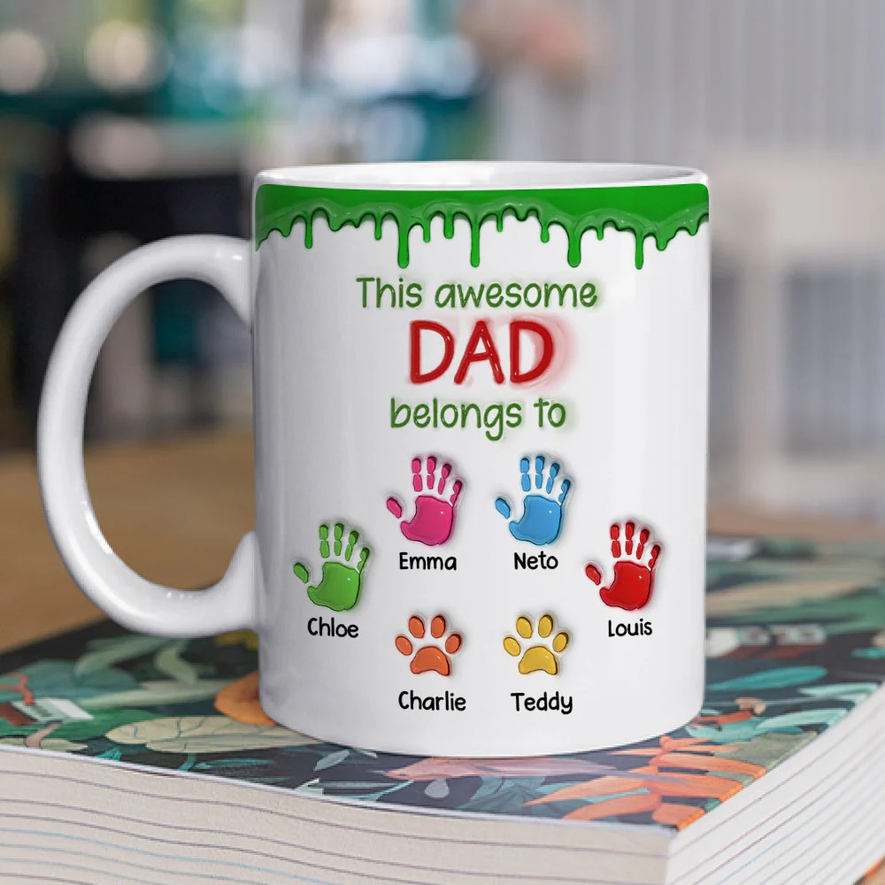 This Awesome Dad Belongs To Us - Personalized Custom 3D Inflated Effect Mug - Image 3