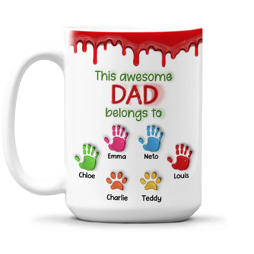 This Awesome Dad Belongs To Us - Personalized Custom 3D Inflated Effect Mug - Image 7