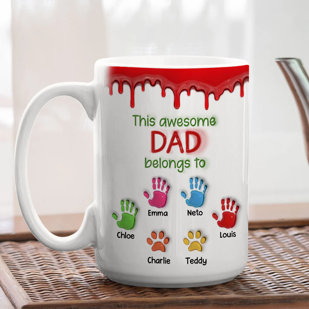 This Awesome Dad Belongs To Us - Personalized Custom 3D Inflated Effect Mug - Image 8