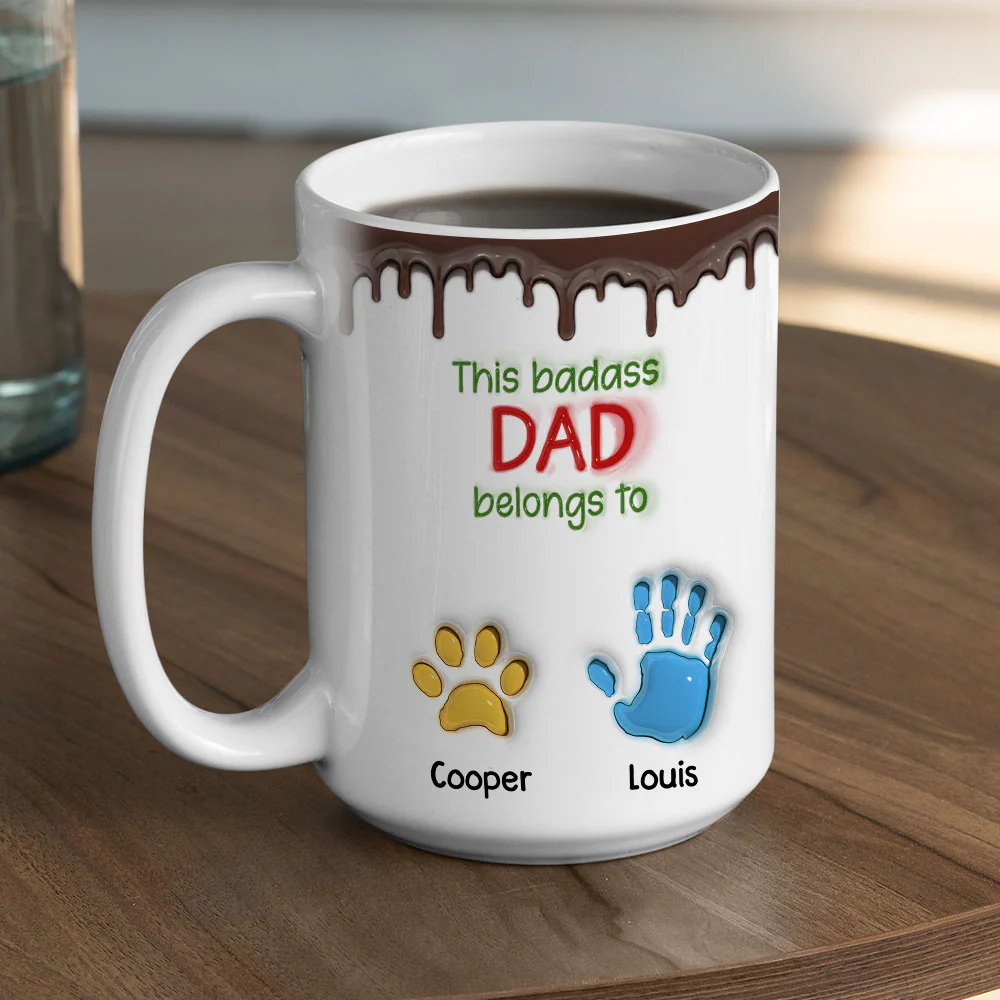 This Awesome Dad Belongs To Us - Personalized Custom 3D Inflated Effect Mug - Image 9