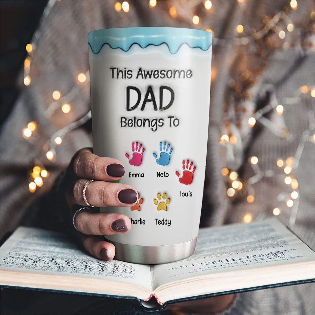 This Awesome Dad Grandpa Belongs To - Personalized Custom 3D Inflated Effect Tumbler - Image 2