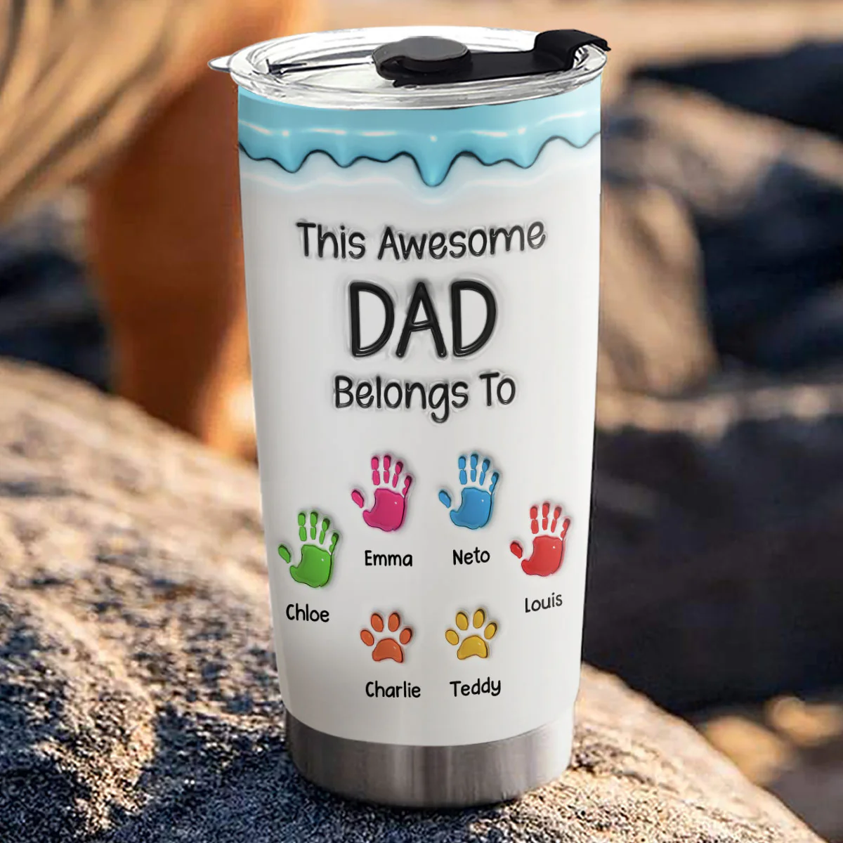 This Awesome Dad Grandpa Belongs To - Personalized Custom 3D Inflated Effect Tumbler - Image 3