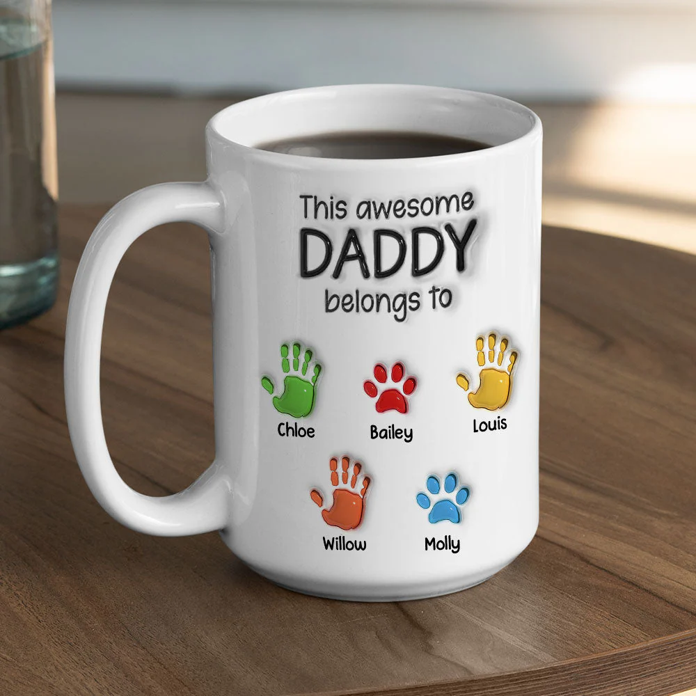 This Awesome Dad Grandpa Belongs To - Personalized Custom 3D Inflated Effect Mug - Image 4