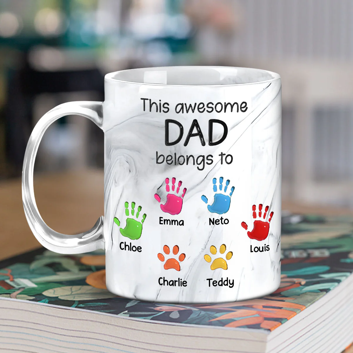 This Awesome Dad Grandpa Belongs To - Personalized Custom Grey Marble Mug - Image 6