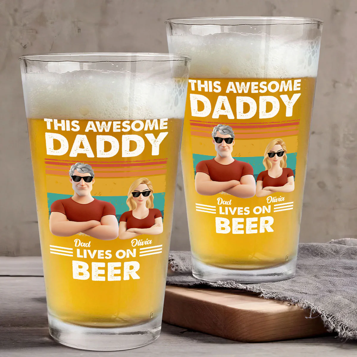 This Awesome Dad Lives On Beer - Personalized Custom Beer Glass - Image 3