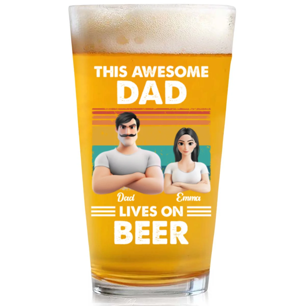 This Awesome Dad Lives On Beer - Personalized Custom Beer Glass - Image 7