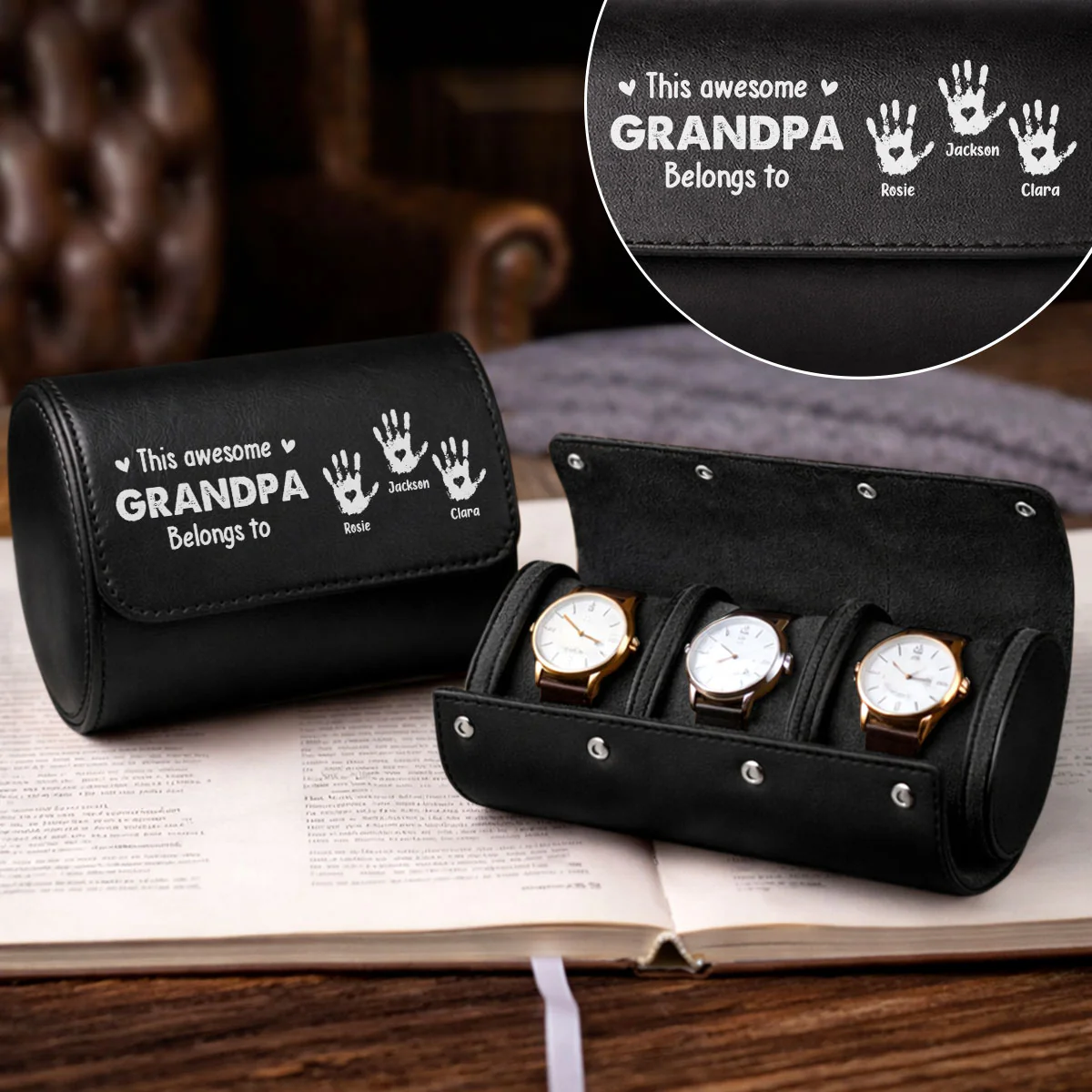 This Awesome Grandpa Belongs To - Personalized Custom Leather Watch Case