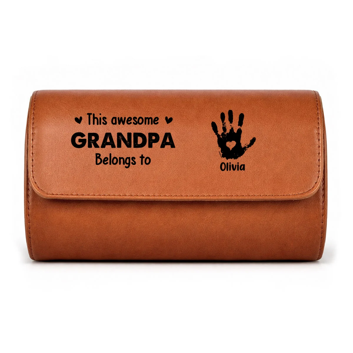 This Awesome Grandpa Belongs To - Personalized Custom Leather Watch Case - Image 10