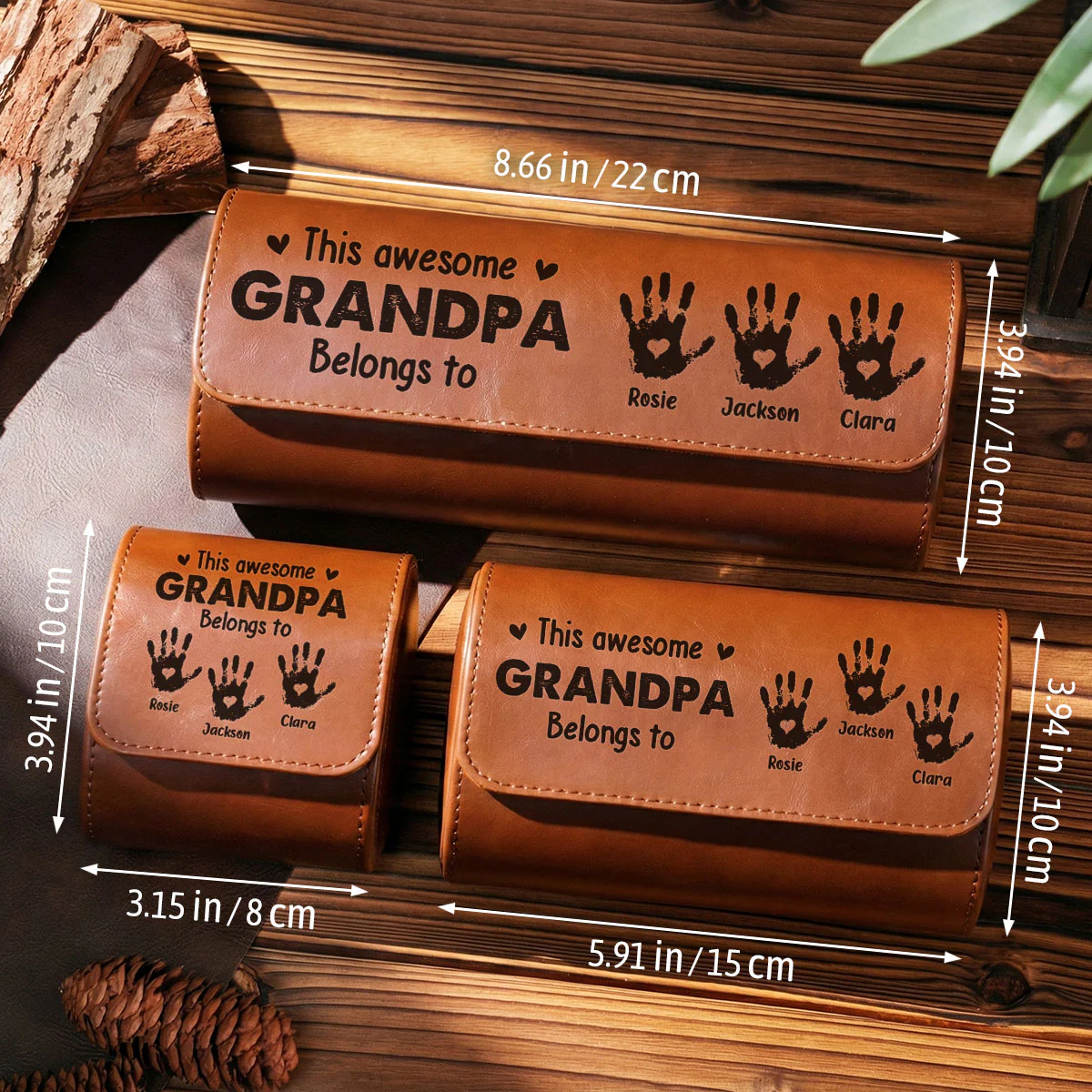 This Awesome Grandpa Belongs To - Personalized Custom Leather Watch Case - Image 5