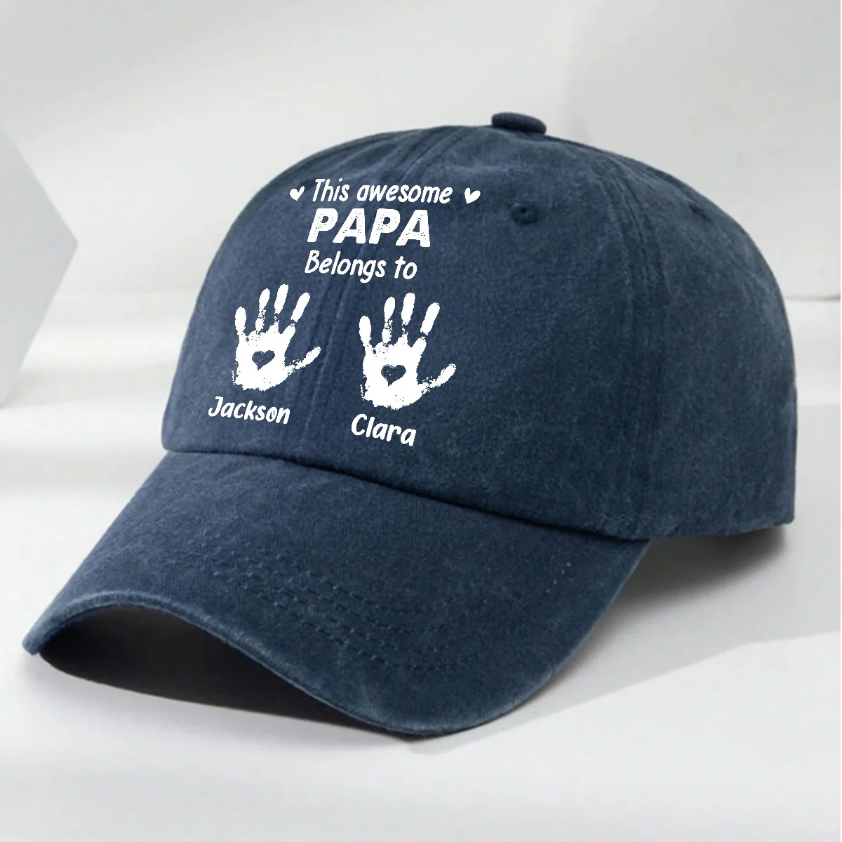 This Awesome Grandpa Belongs To - Personalized Custom Vintage Washed Denim Cap - Image 2