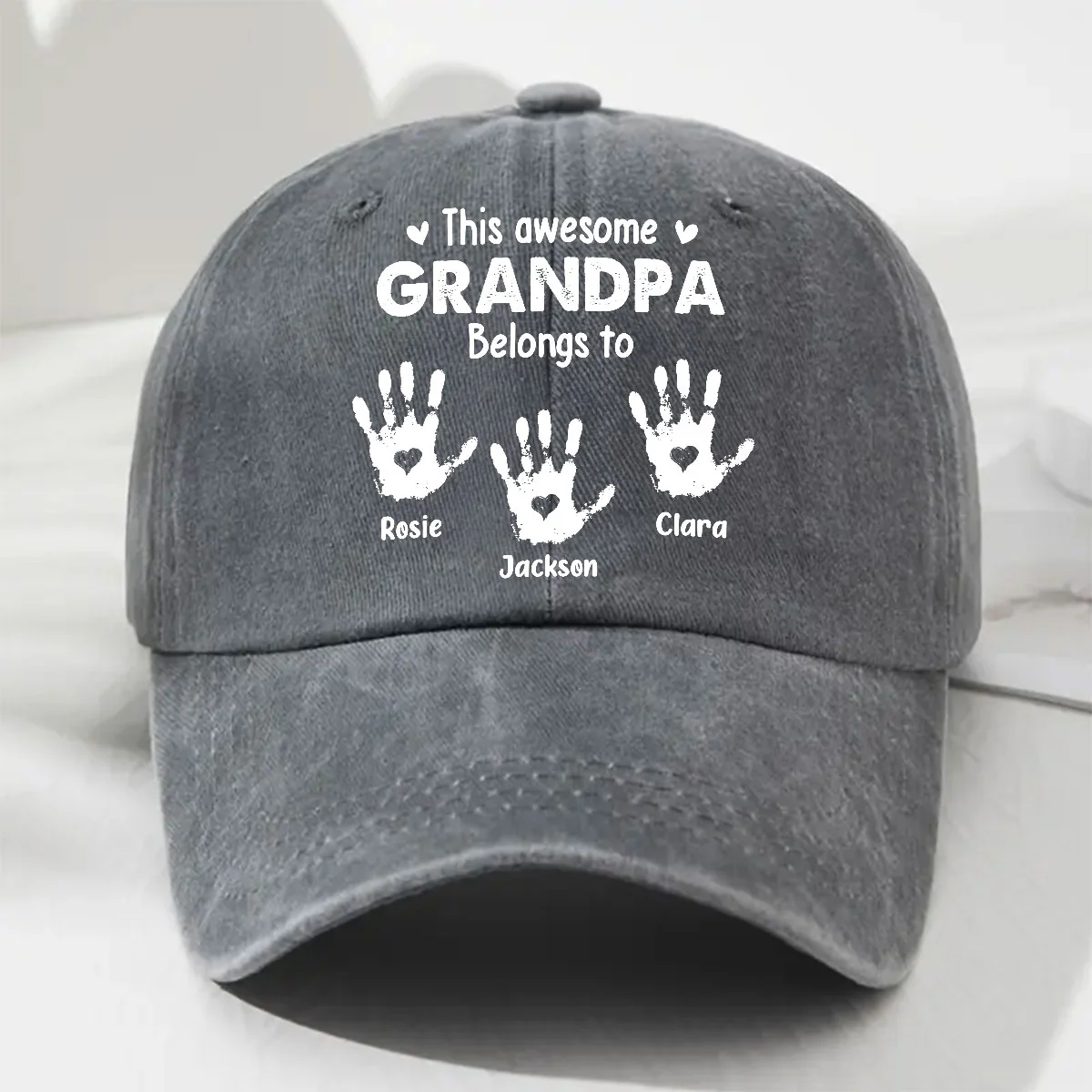 This Awesome Grandpa Belongs To - Personalized Custom Vintage Washed Denim Cap - Image 4