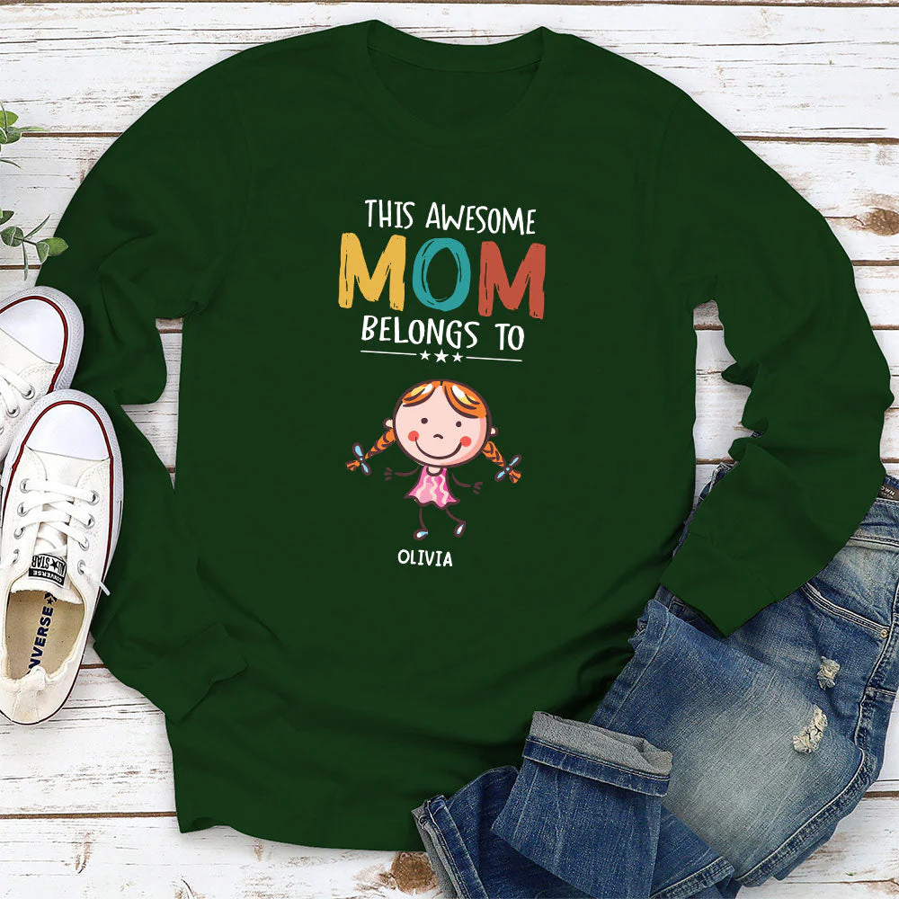 This Awesome Mom Belongs To - Personalized Custom Long Sleeve T-shirt - Image 2