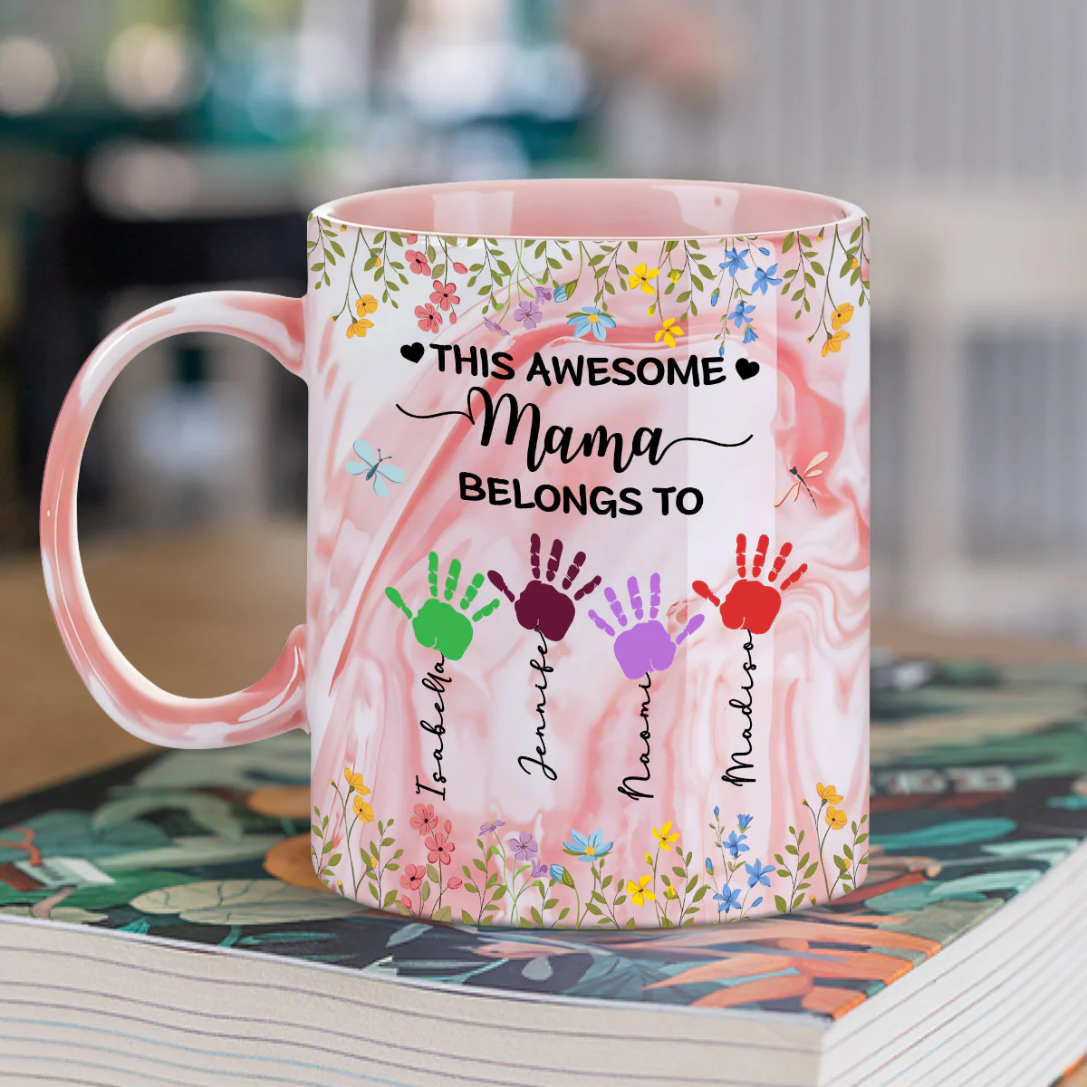 This Awesome Mom Belongs To - Personalized Custom Pink Marble Mug - Image 2