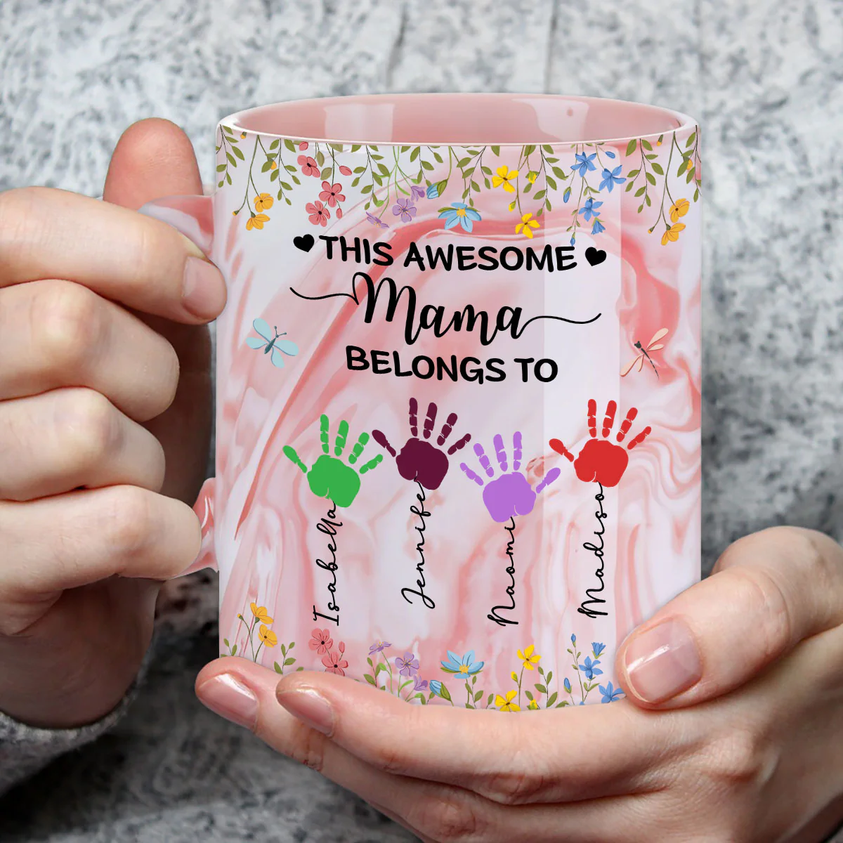 This Awesome Mom Belongs To - Personalized Custom Pink Marble Mug - Image 3