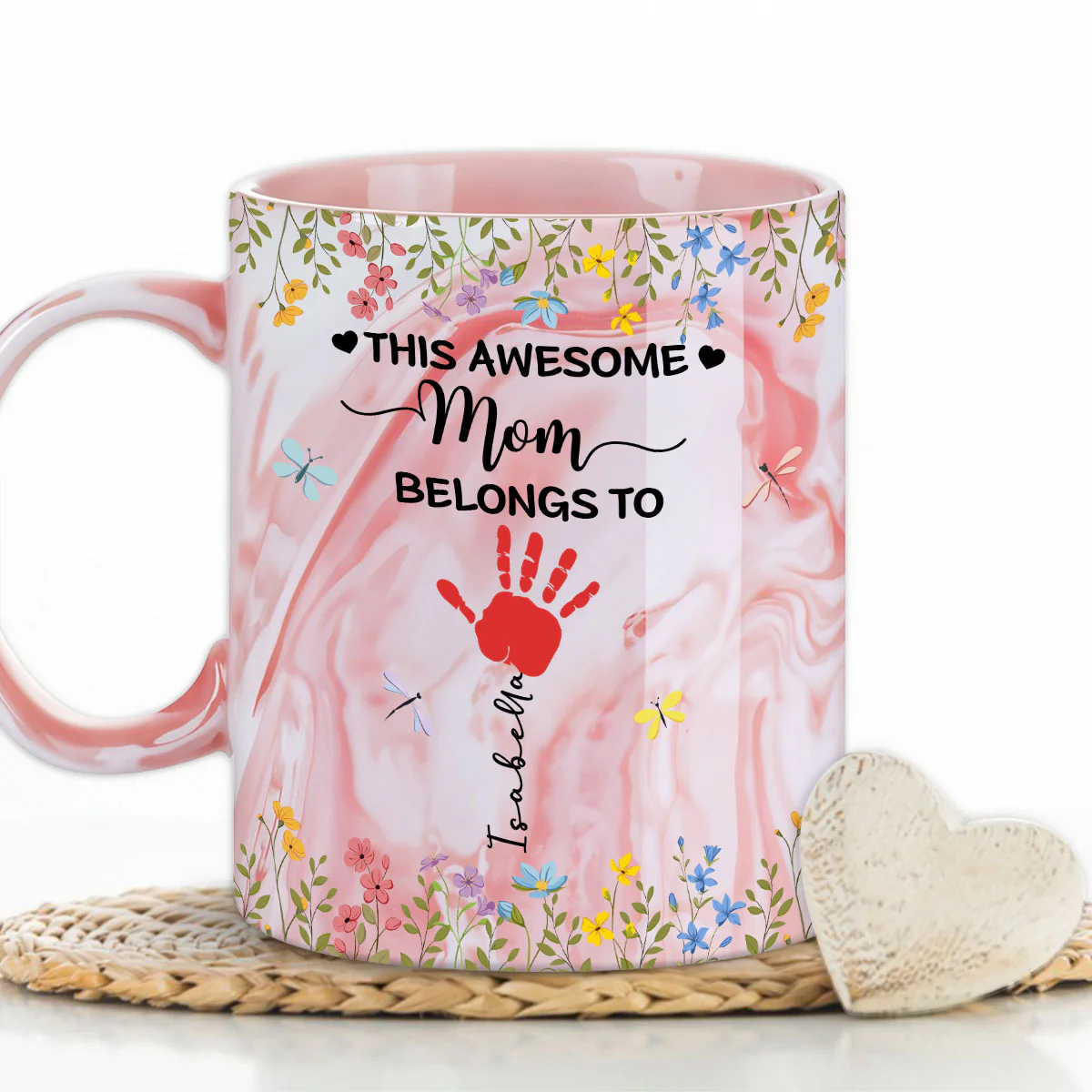 This Awesome Mom Belongs To - Personalized Custom Pink Marble Mug - Image 4