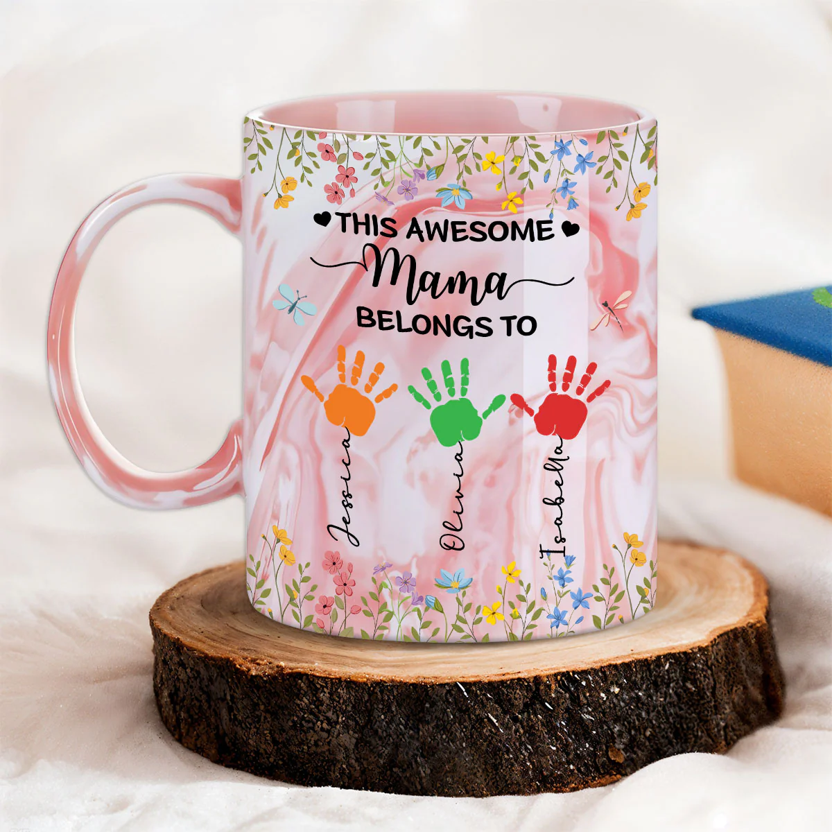 This Awesome Mom Belongs To - Personalized Custom Pink Marble Mug - Image 5