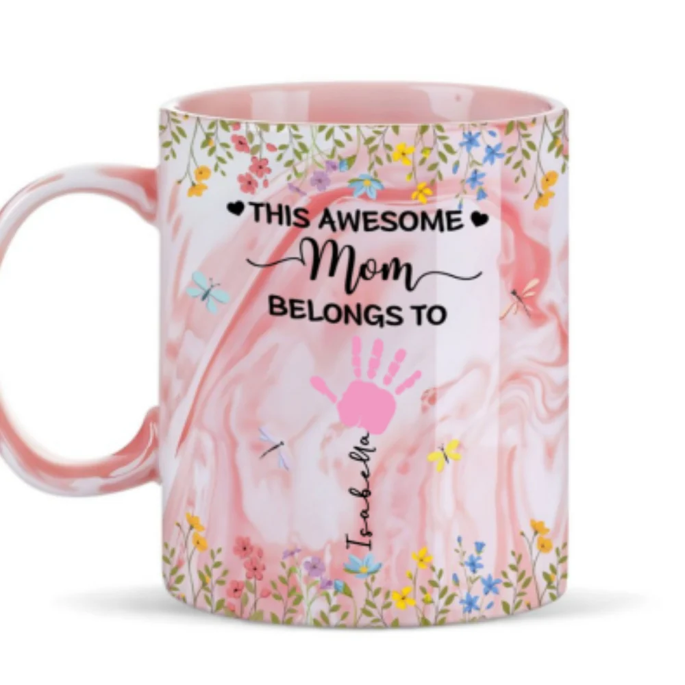 This Awesome Mom Belongs To - Personalized Custom Pink Marble Mug - Image 6