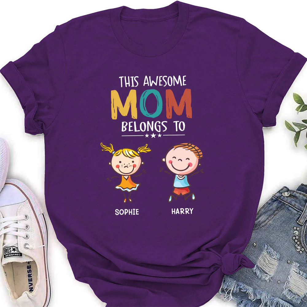 This Awesome Mom Belongs To - Personalized Custom Women's T-shirt - Image 2