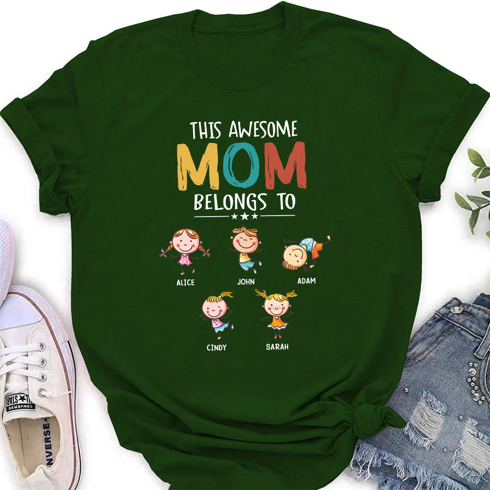 This Awesome Mom Belongs To - Personalized Custom Women's T-shirt - Image 5