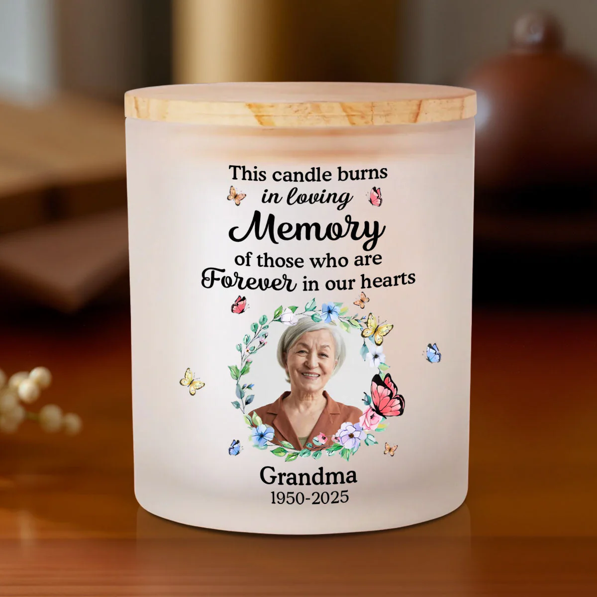 This Candle Burns In Loving Memory - Personalized Custom Glass Jar With LED Candle - Image 2