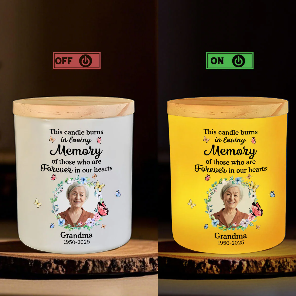 This Candle Burns In Loving Memory - Personalized Custom Glass Jar With LED Candle - Image 5