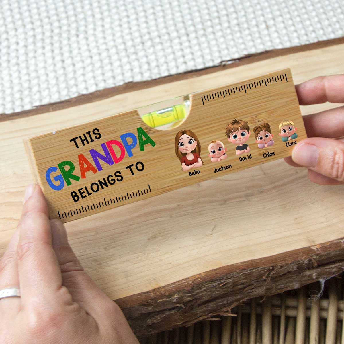 This Daddy Papa Belongs To - Personalized Custom Wooden Spirit Level Bottle Opener - Image 2
