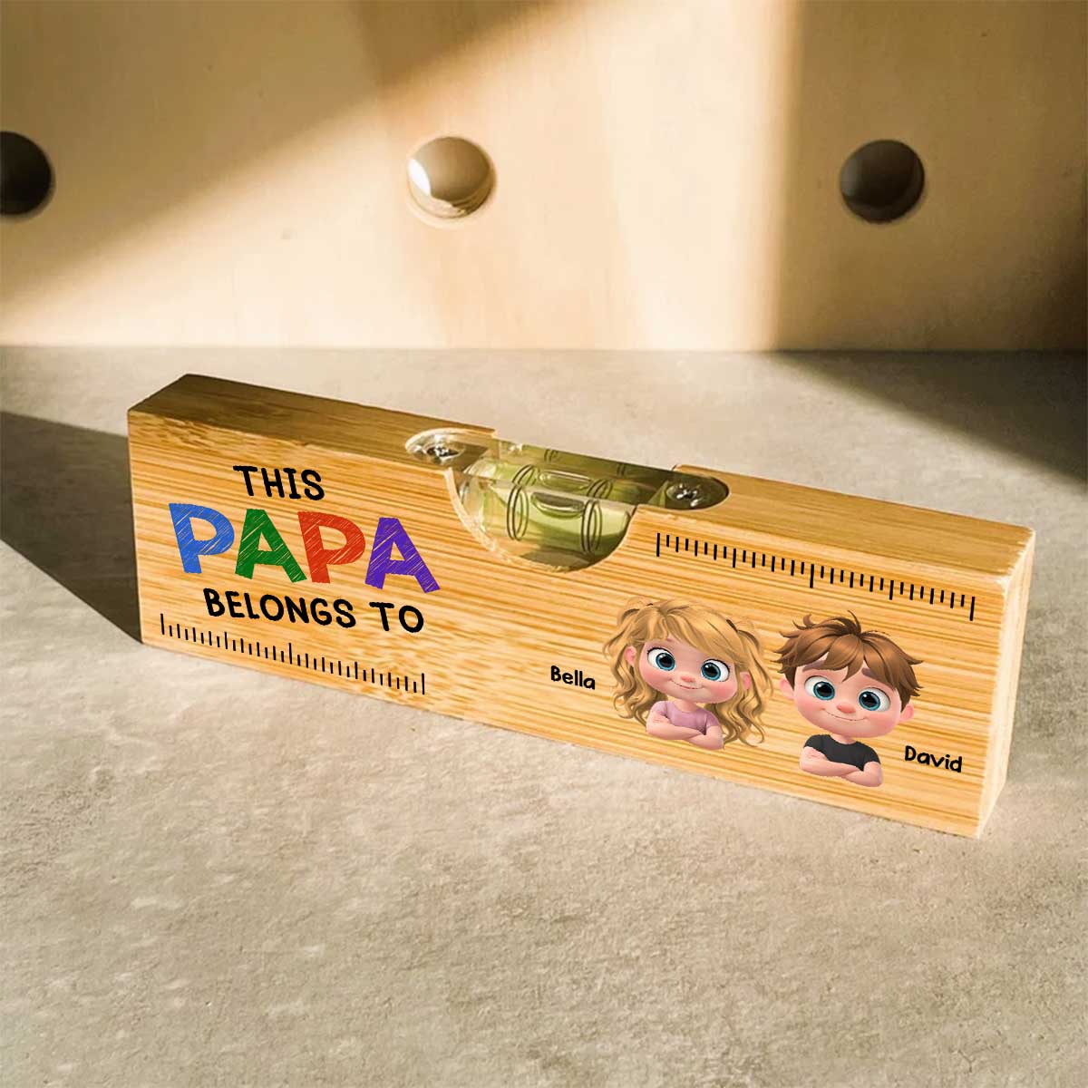 This Daddy Papa Belongs To - Personalized Custom Wooden Spirit Level Bottle Opener - Image 4