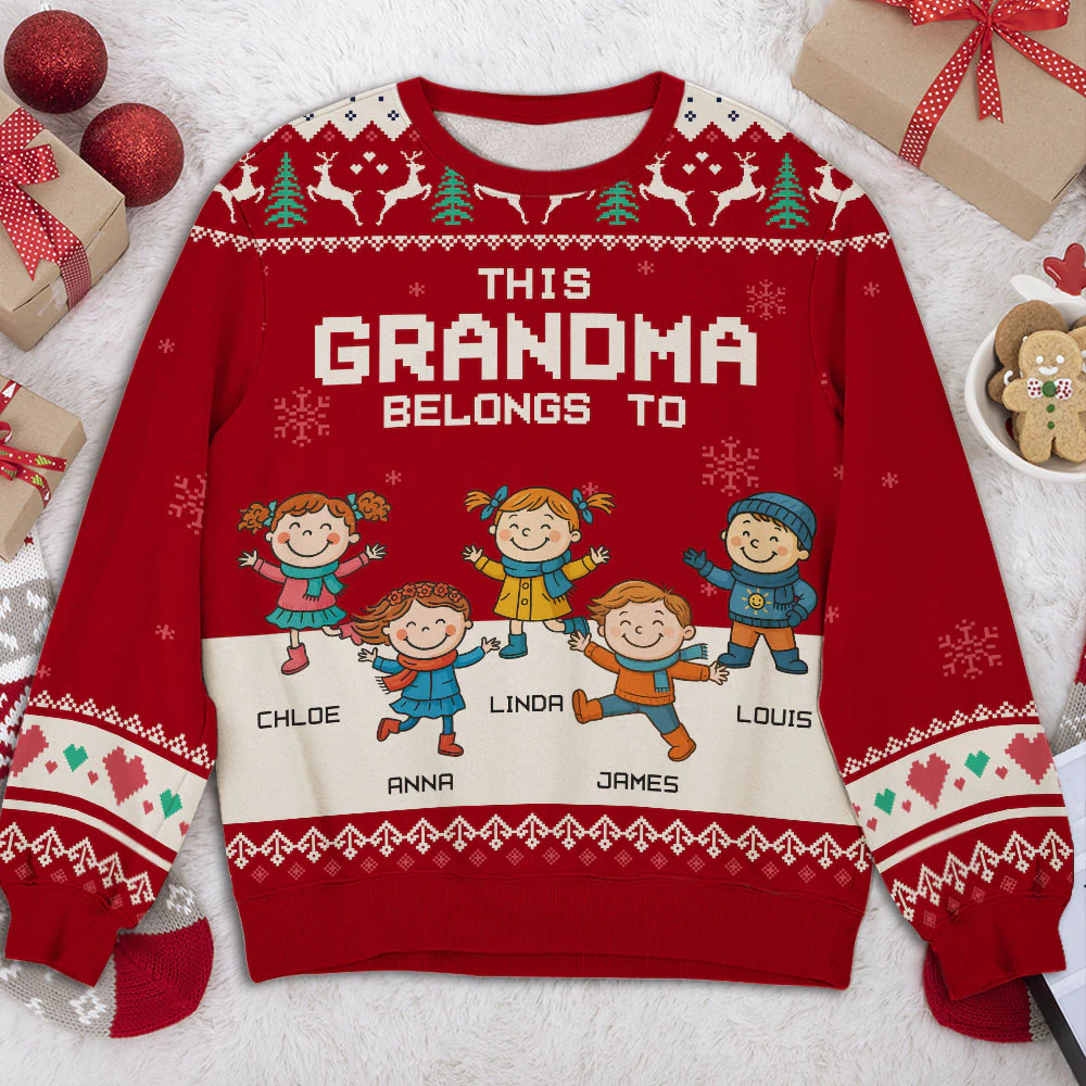 This Grandma Belongs To Grandkids - Personalized Custom All-Over-Print Sweatshirt