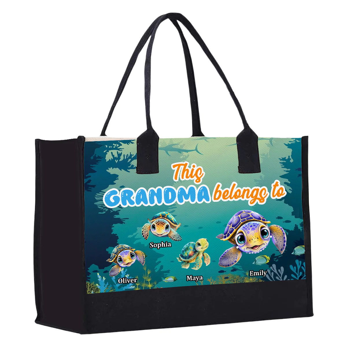This Grandma Belongs To Turtle Summer - Personalized Custom Canvas Tote Bag - Image 4