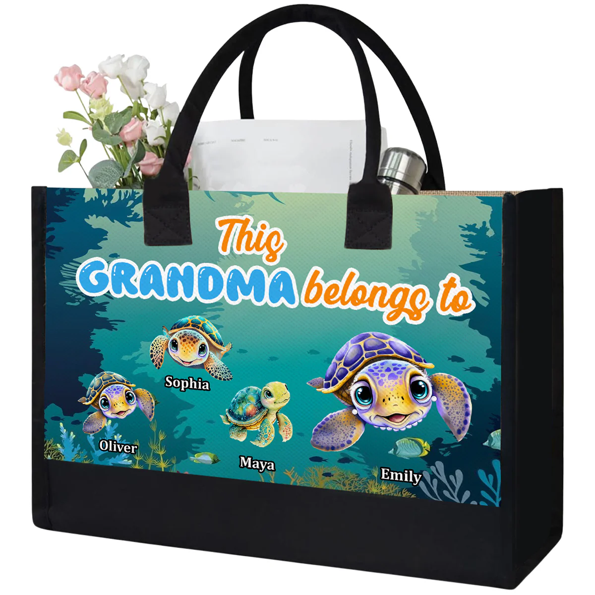 This Grandma Belongs To Turtle Summer - Personalized Custom Canvas Tote Bag - Image 5
