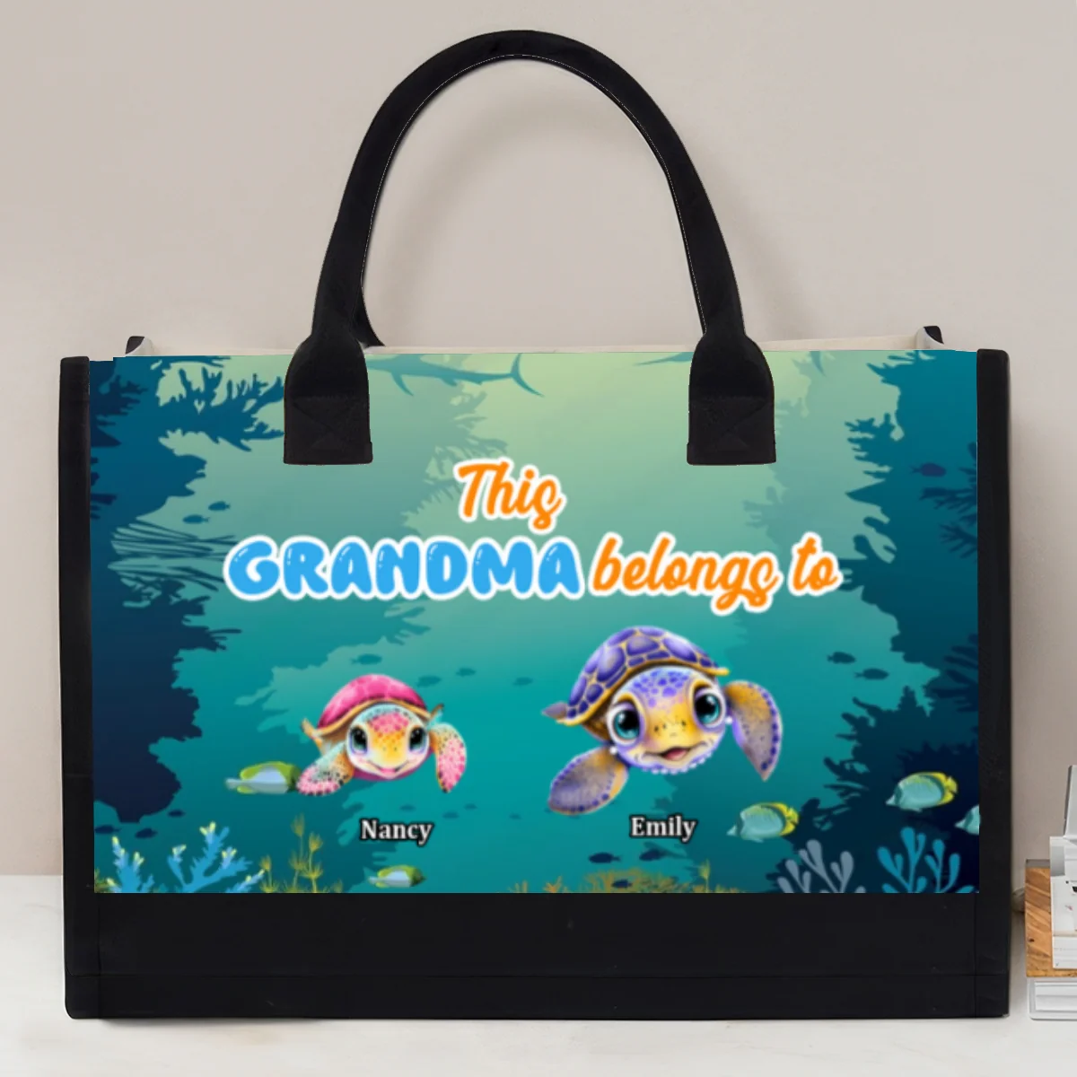 This Grandma Belongs To Turtle Summer - Personalized Custom Canvas Tote Bag - Image 6