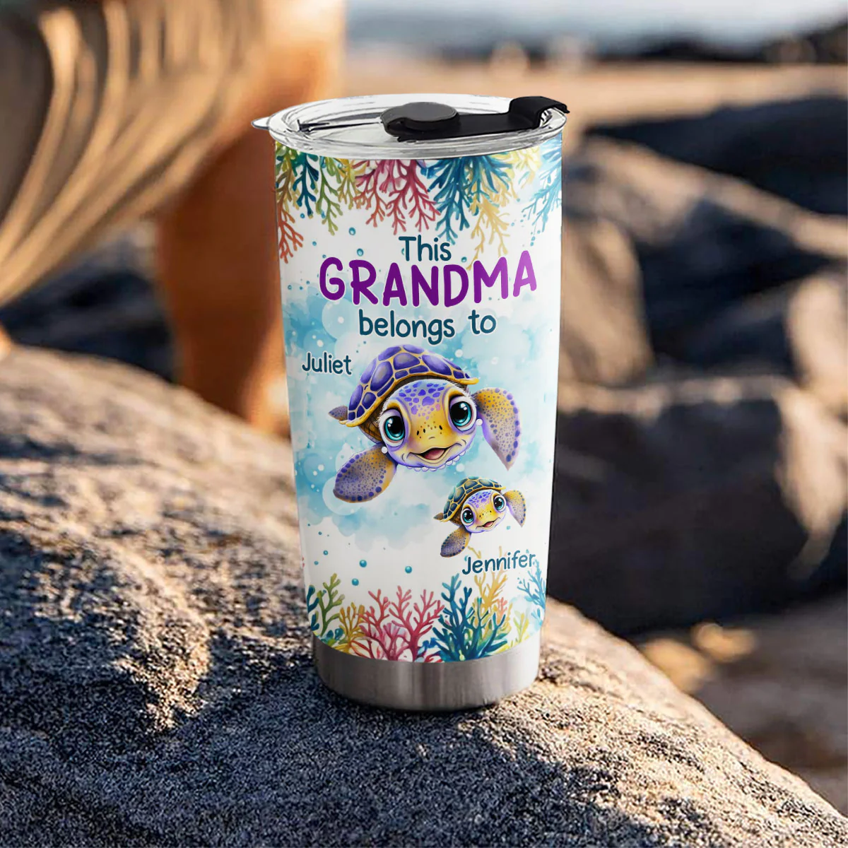 This Grandma Belongs To Turtle Summer - Personalized Custom Tumbler - Image 2