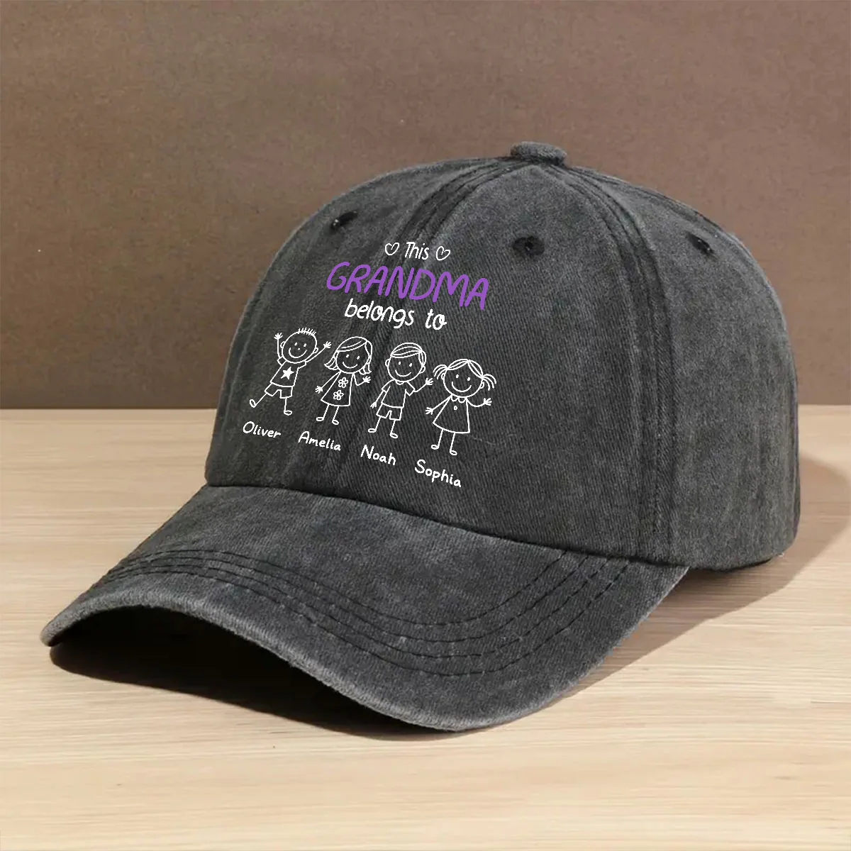 This Grandma Belongs To Us - Personalized Custom Vintage Washed Denim Cap - Image 2
