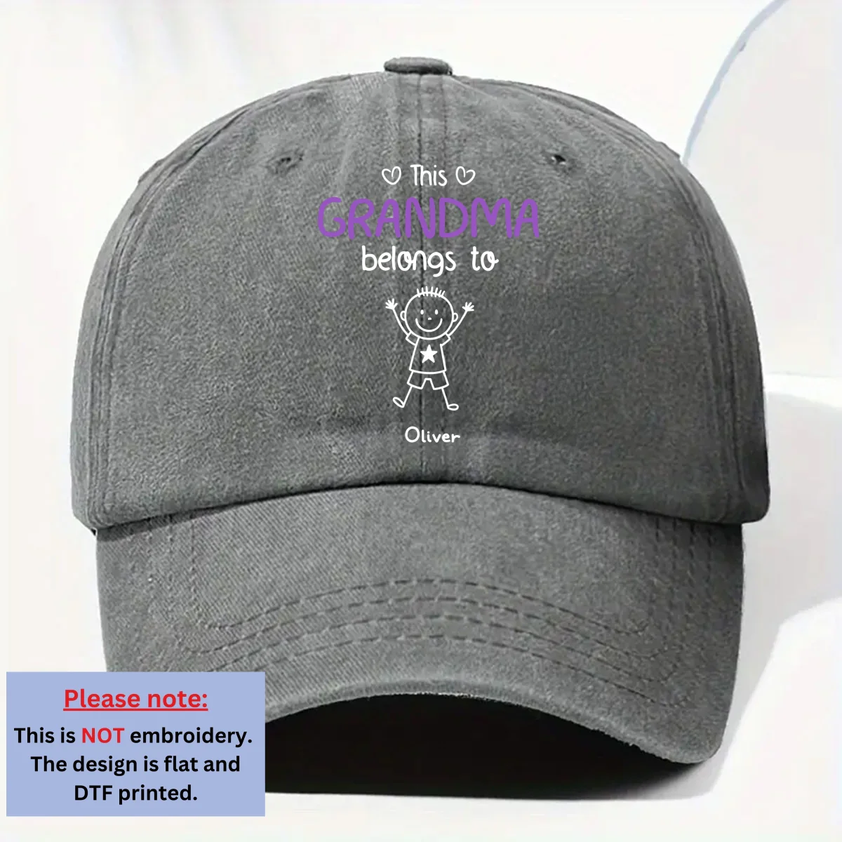 This Grandma Belongs To Us - Personalized Custom Vintage Washed Denim Cap - Image 7