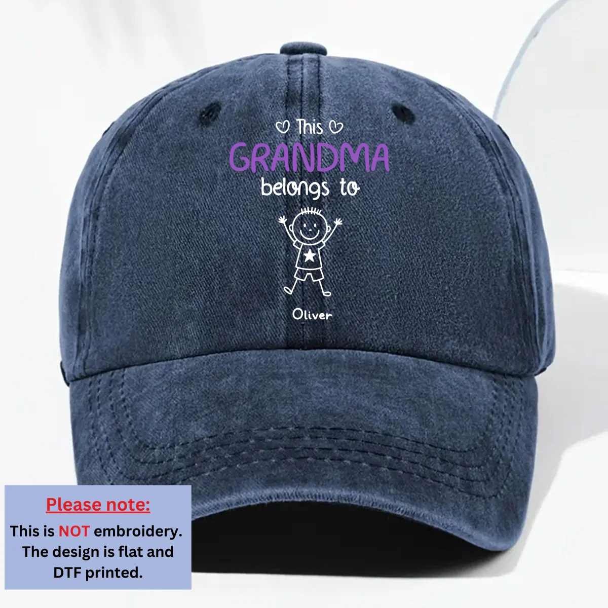 This Grandma Belongs To Us - Personalized Custom Vintage Washed Denim Cap - Image 8