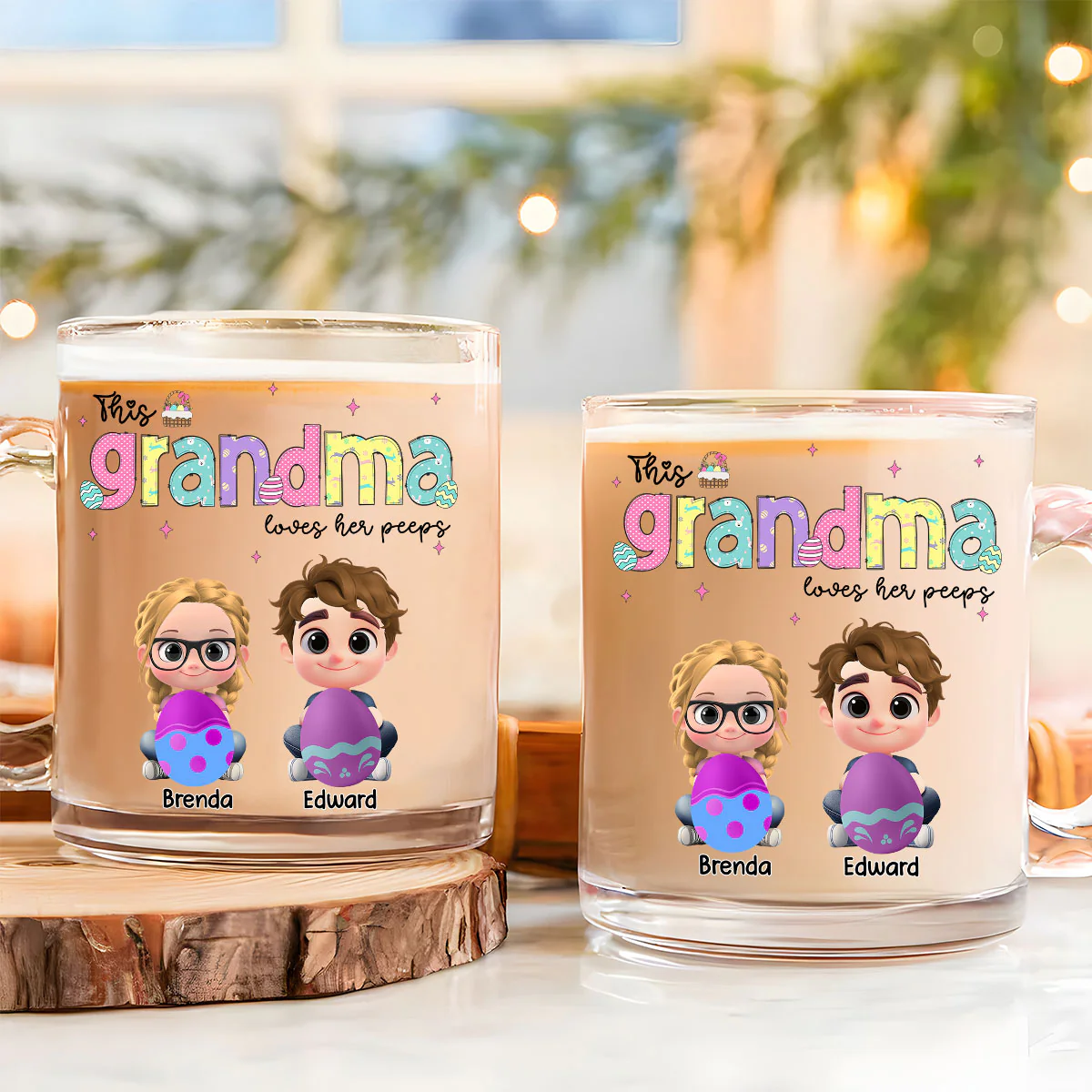 This Grandma Loves Her Peeps - Personalized Custom Glass Mug - Image 3