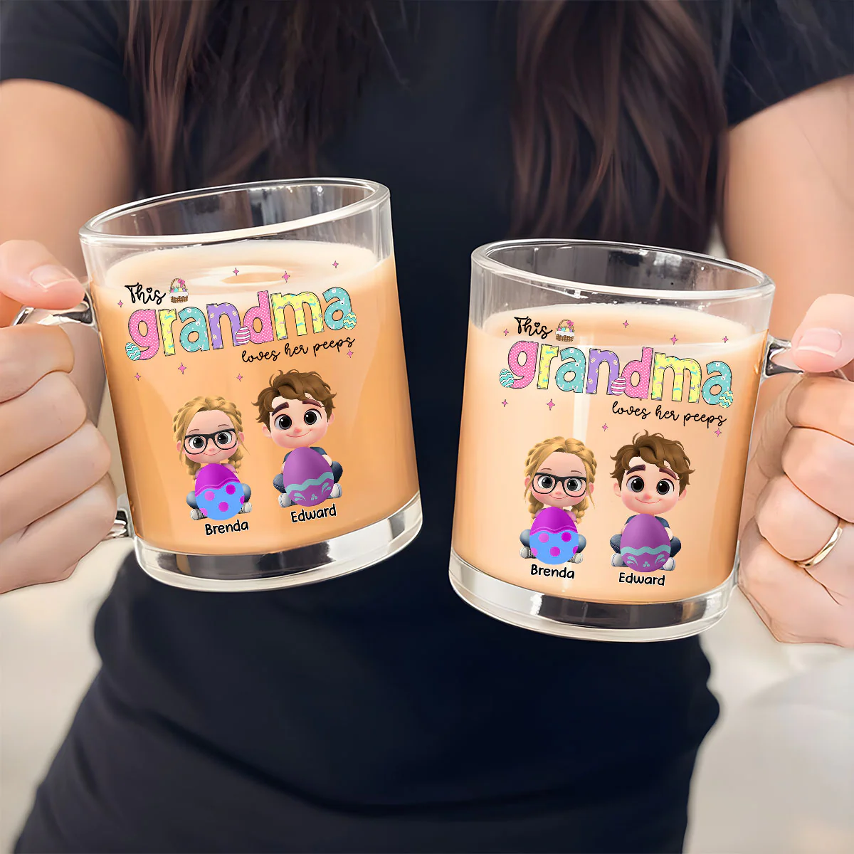 This Grandma Loves Her Peeps - Personalized Custom Glass Mug - Image 5