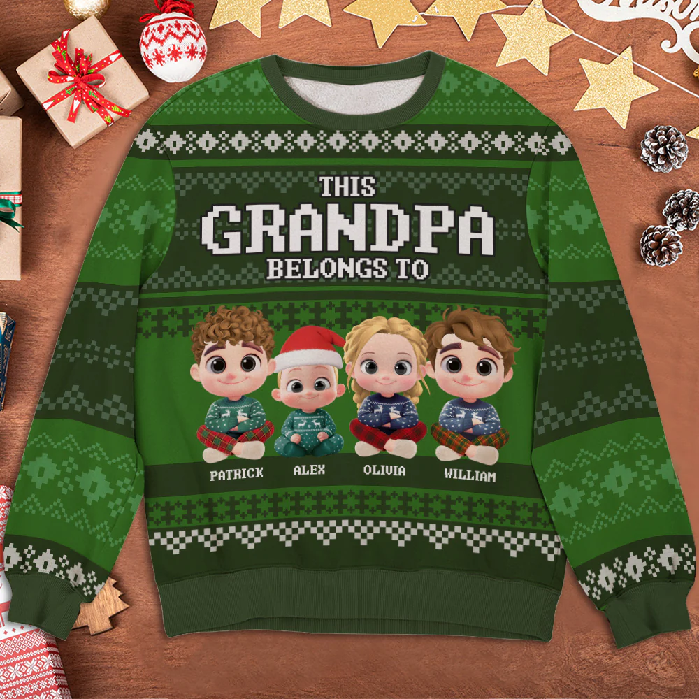 This Grandpa Belongs To Grandkids - Personalized Custom All-Over-Print Sweatshirt - Image 2