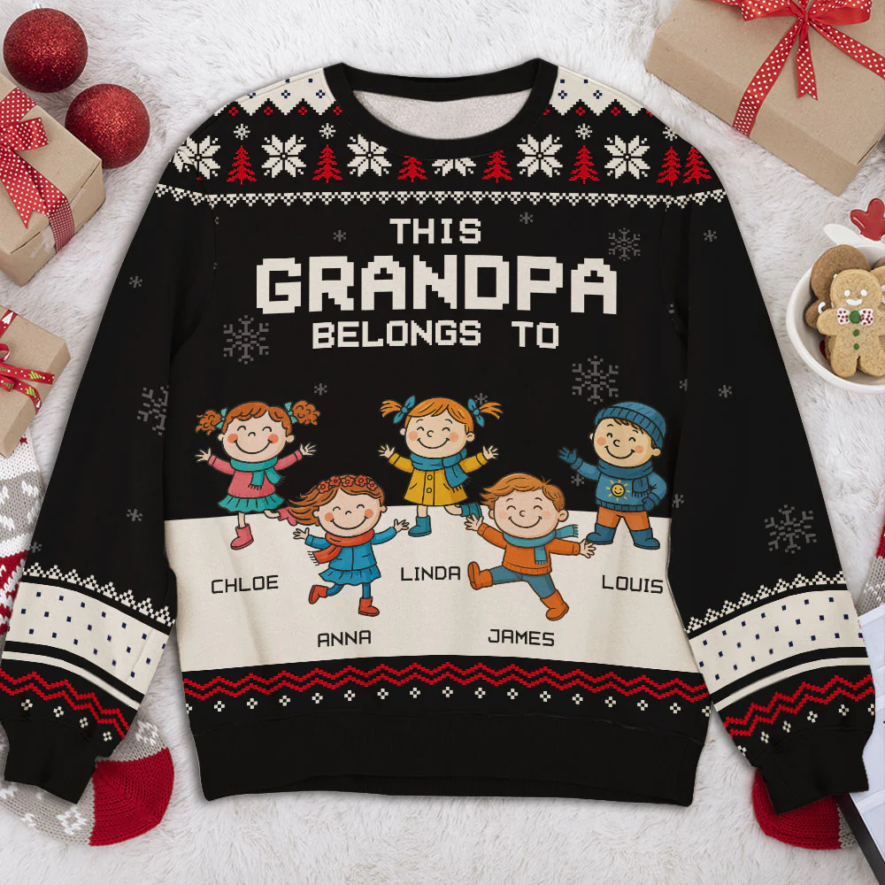 This Grandpa Belongs To  - Personalized Custom All-Over-Print Sweatshirt - Image 2