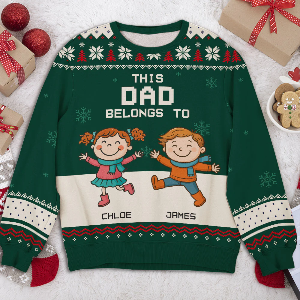 This Grandpa Belongs To  - Personalized Custom All-Over-Print Sweatshirt - Image 3