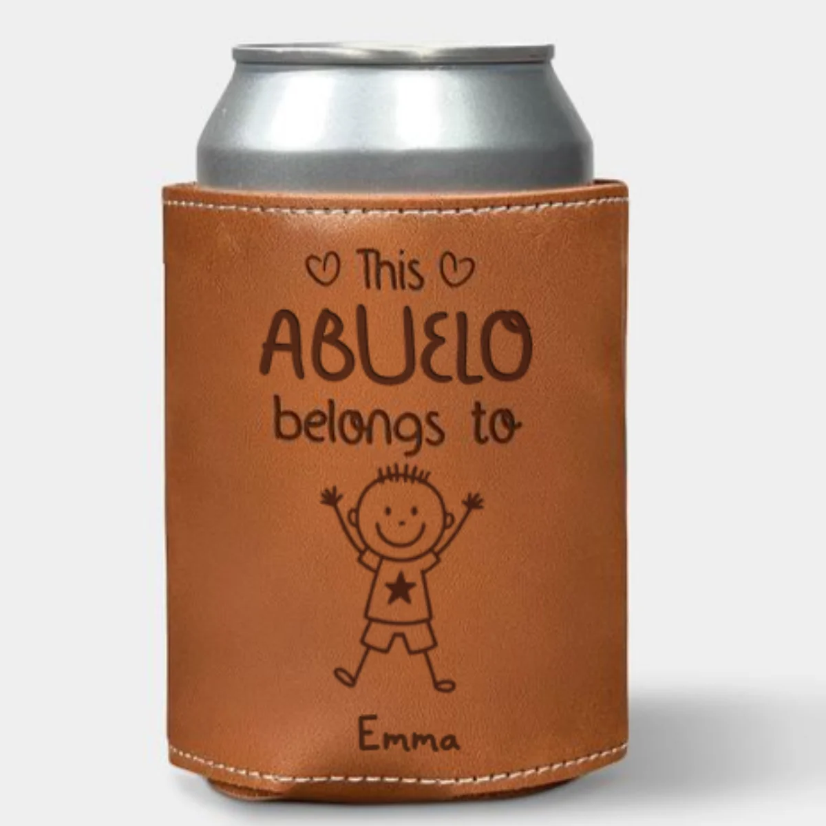 This Grandpa Belongs To Us - Personalized Custom Engraved Leather Can Cooler Holder - Image 7