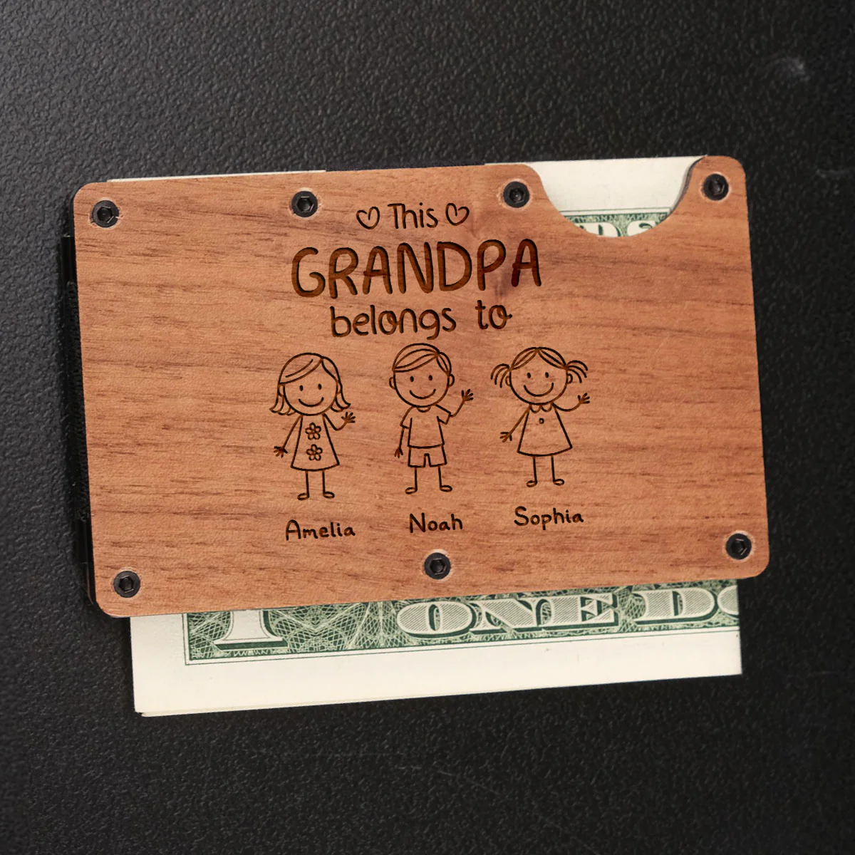 This Grandpa Belongs To Us - Personalized Custom Engraved Wooden Card Holder - Image 2