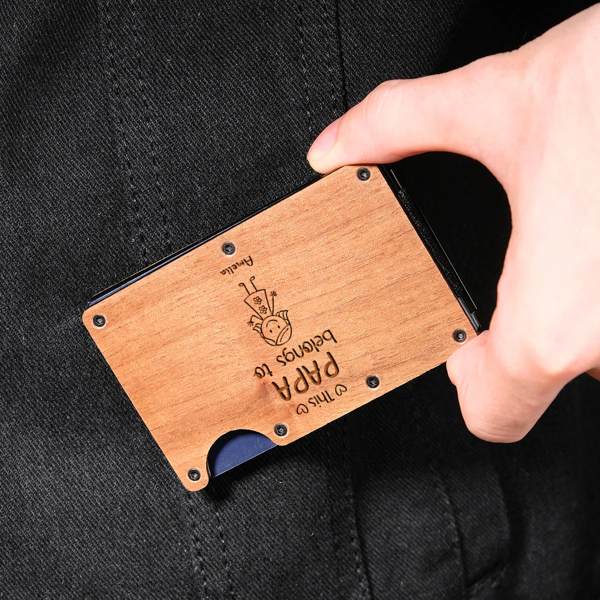 This Grandpa Belongs To Us - Personalized Custom Engraved Wooden Card Holder - Image 5