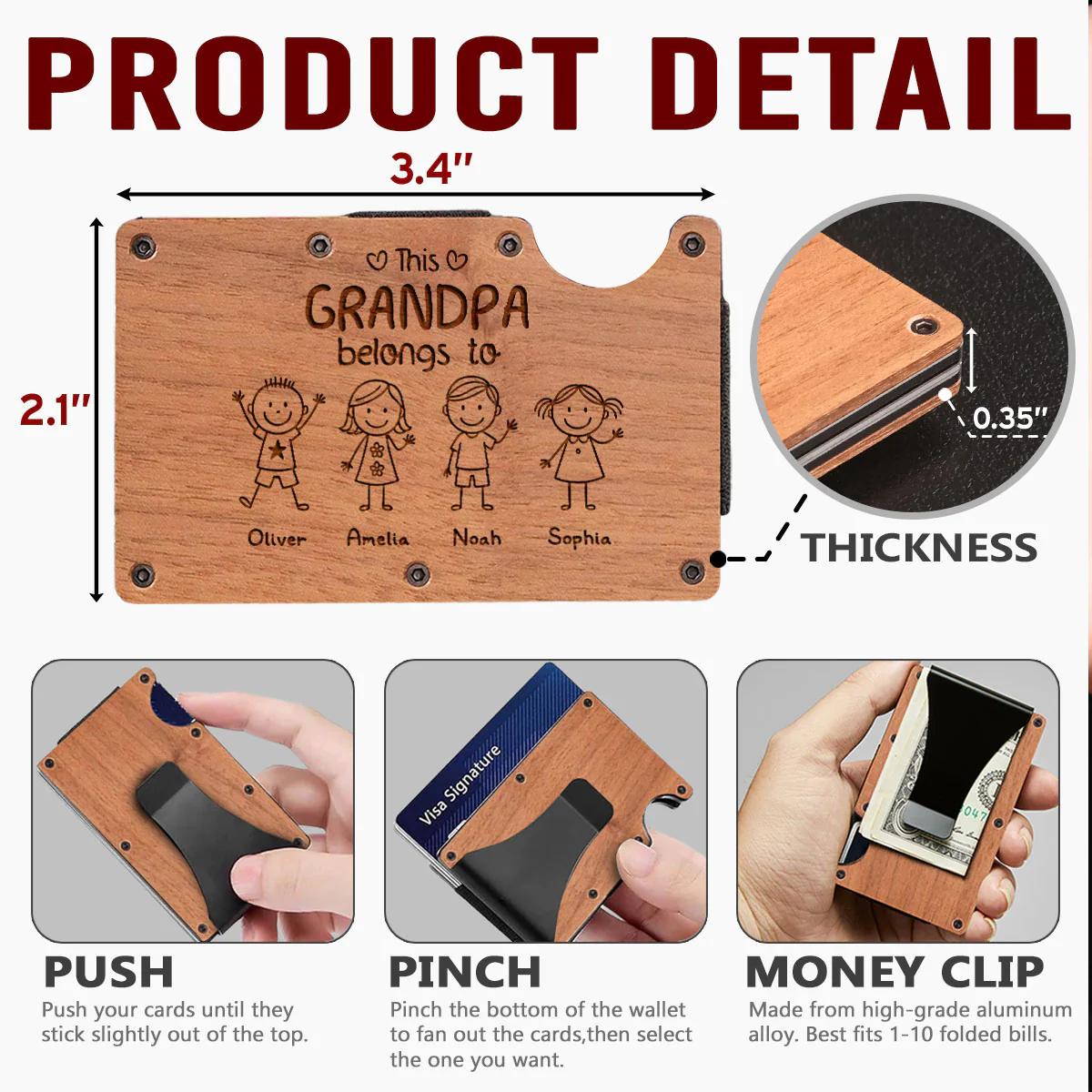 This Grandpa Belongs To Us - Personalized Custom Engraved Wooden Card Holder - Image 6